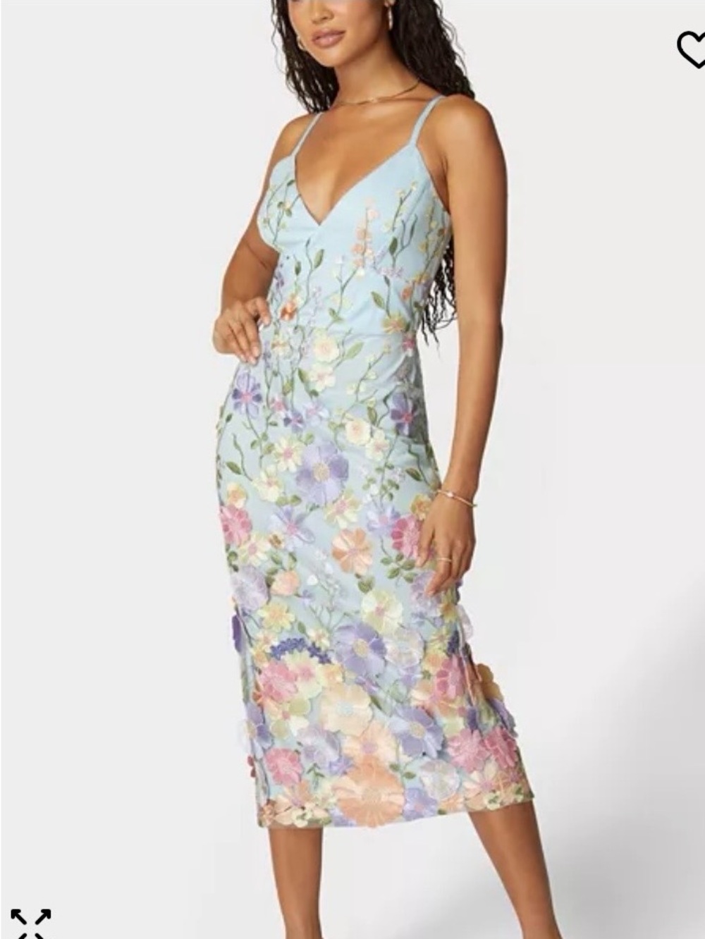 bebe Pastel Floral Embroidered Light Blue Midi Dress